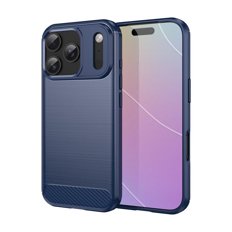 

For iPhone 17 Pro Brushed Texture Carbon Fiber TPU Phone Case(Blue)
