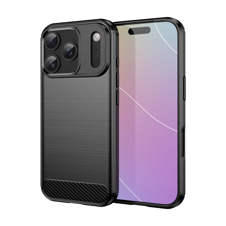 For iPhone 18 Pro Brushed Texture Carbon Fiber TPU Phone Case(Black)