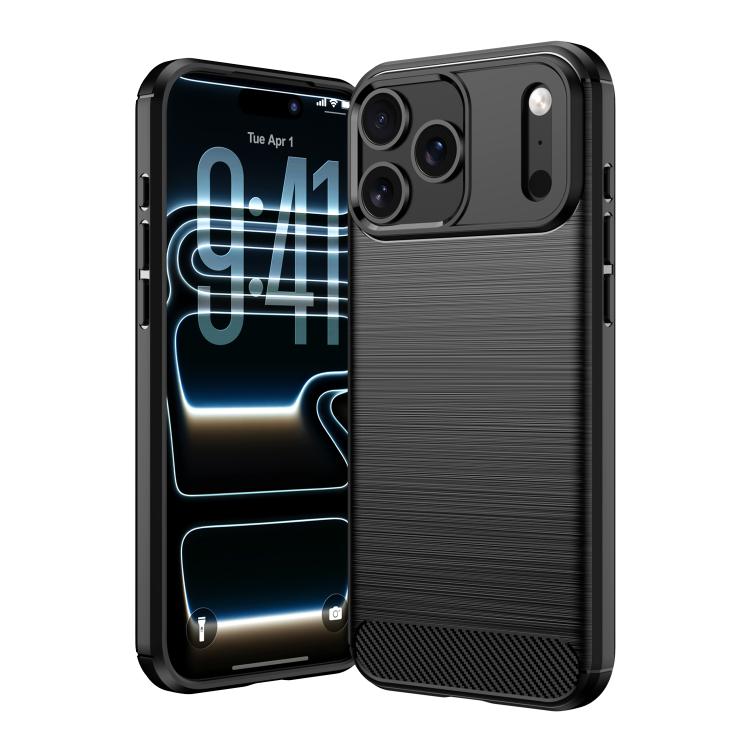 For iPhone 18 Pro Max Brushed Texture Carbon Fiber TPU Phone Case(Black)