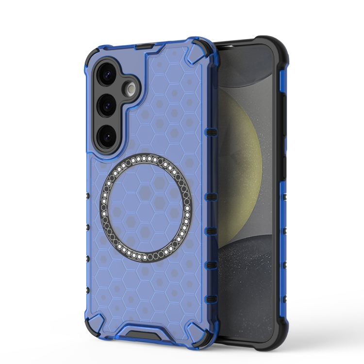 

For Samsung Galaxy S24 5G Honeycomb Magnetic Ring Shockproof Phone Case(Blue)