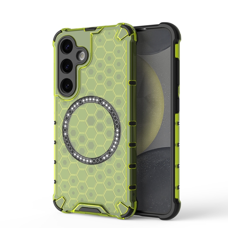 

For Samsung Galaxy S24 5G Honeycomb Magnetic Ring Shockproof Phone Case(Green)