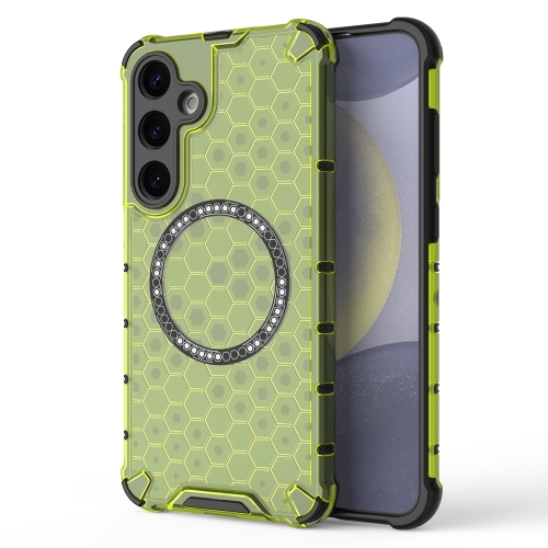 

For Samsung Galaxy S24+ 5G Honeycomb Magnetic Ring Shockproof Phone Case(Green)