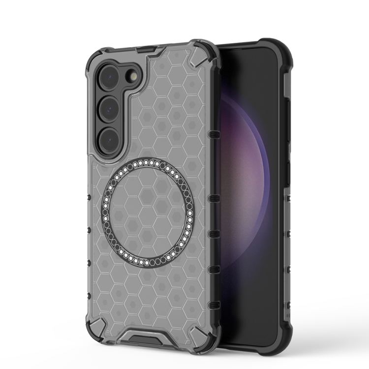 

For Samsung Galaxy S23 5G Honeycomb Magnetic Ring Shockproof Phone Case(Black)