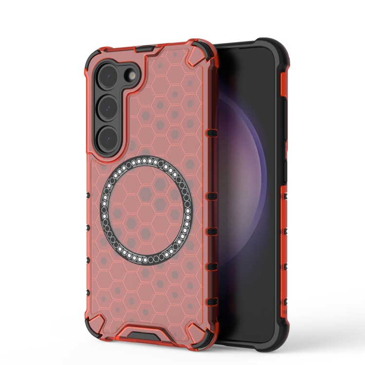 

For Samsung Galaxy S23 5G Honeycomb Magnetic Ring Shockproof Phone Case(Red)