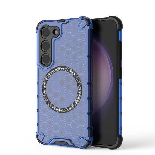 

For Samsung Galaxy S23 5G Honeycomb Magnetic Ring Shockproof Phone Case(Blue)