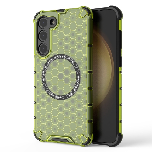 

For Samsung Galaxy S23+ 5G Honeycomb Magnetic Ring Shockproof Phone Case(Green)