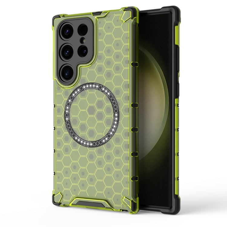 

For Samsung Galaxy S23 Ultra 5G Honeycomb Magnetic Ring Shockproof Phone Case(Green)