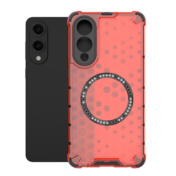 

For Samsung Galaxy S25 Edge 5G Honeycomb Magnetic Ring Shockproof Phone Case(Red)