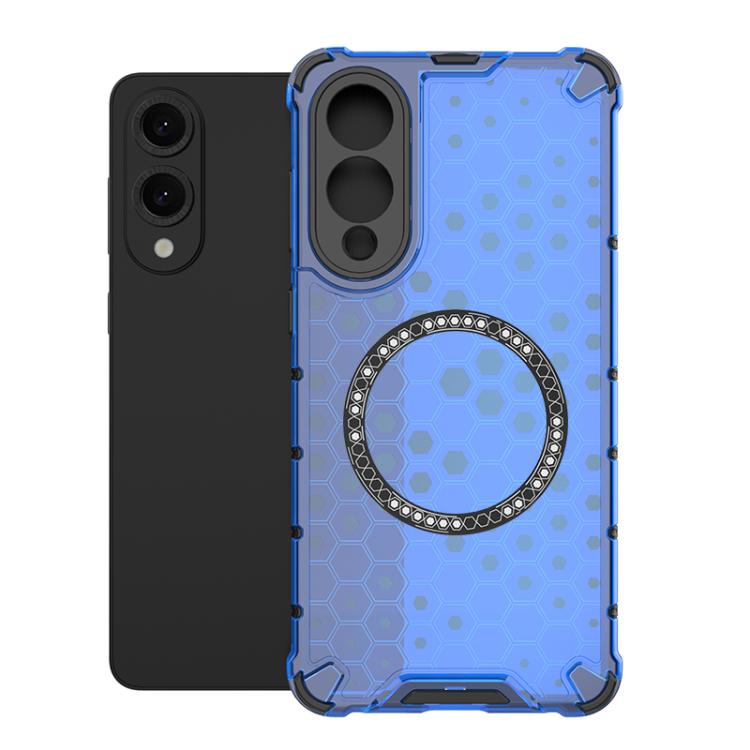 

For Samsung Galaxy S25 Edge 5G Honeycomb Magnetic Ring Shockproof Phone Case(Blue)
