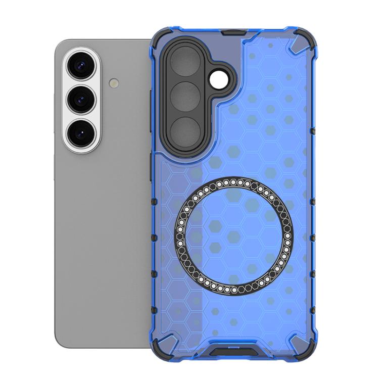 

For Samsung Galaxy S26 5G Honeycomb Magnetic Ring Shockproof Phone Case(Blue)