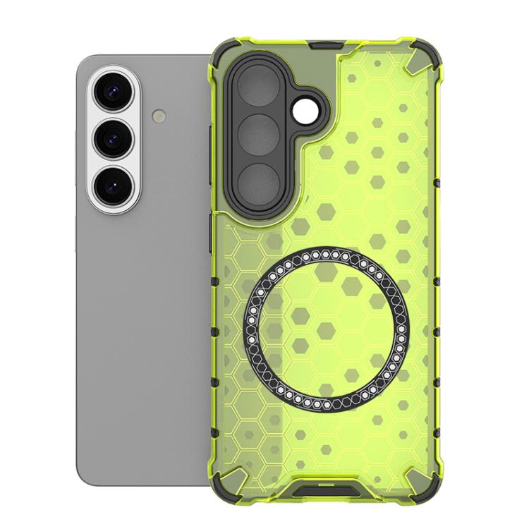 

For Samsung Galaxy S26 5G Honeycomb Magnetic Ring Shockproof Phone Case(Green)