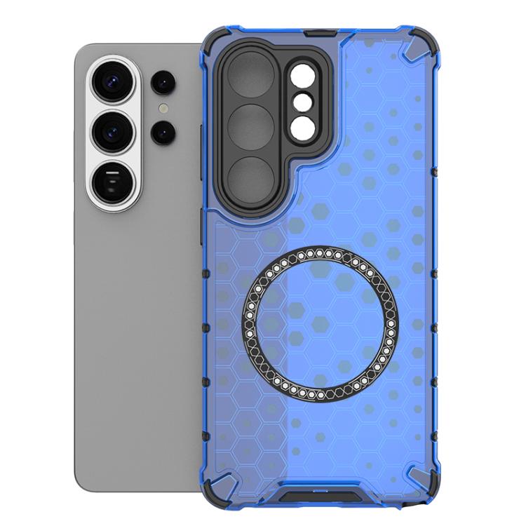 

For Samsung Galaxy S26 Ultra 5G Honeycomb Magnetic Ring Shockproof Phone Case(Blue)