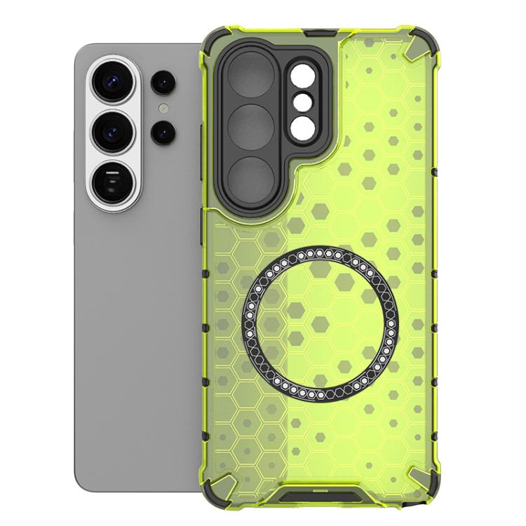 

For Samsung Galaxy S26 Ultra 5G Honeycomb Magnetic Ring Shockproof Phone Case(Green)