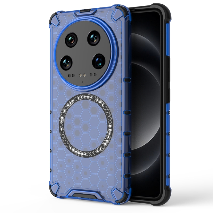 

For Xiaomi 14 Ultra Honeycomb Magnetic Ring Shockproof Phone Case(Blue)