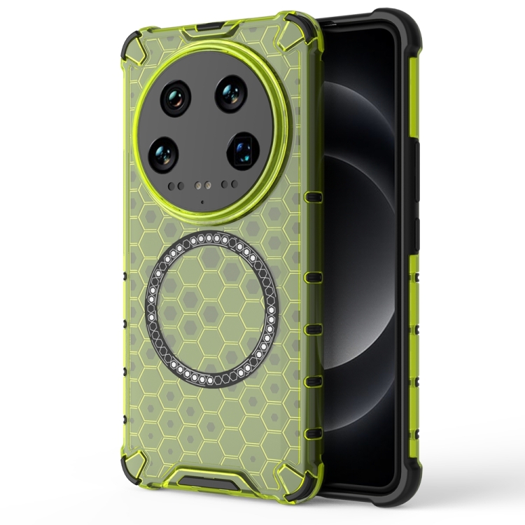 

For Xiaomi 14 Ultra Honeycomb Magnetic Ring Shockproof Phone Case(Green)