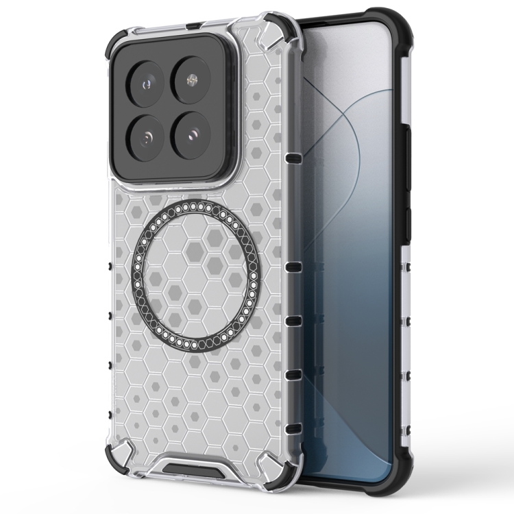 

For Xiaomi 14 Pro Honeycomb Magnetic Ring Shockproof Phone Case(White)