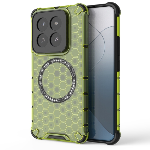 

For Xiaomi 14 Pro Honeycomb Magnetic Ring Shockproof Phone Case(Green)