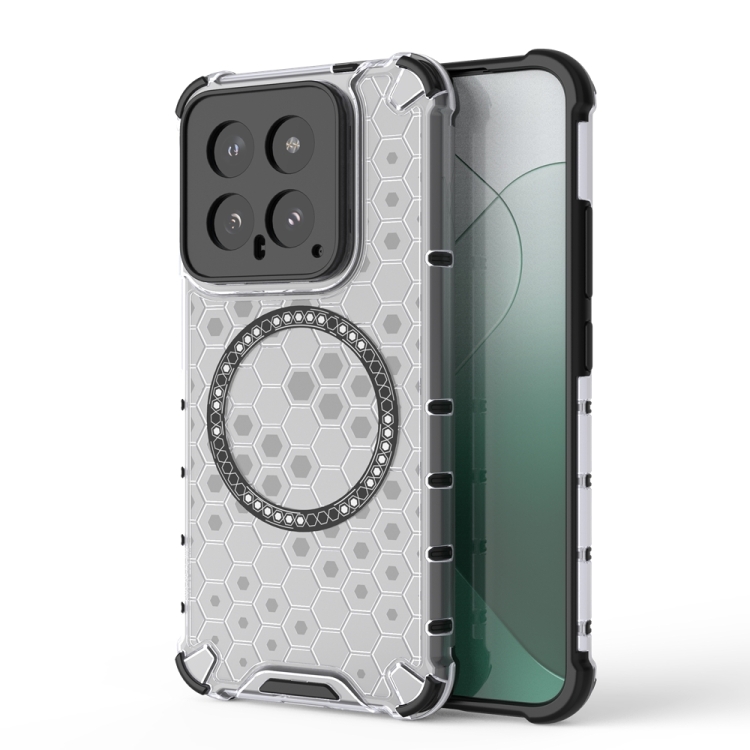

For Xiaomi 14 Honeycomb Magnetic Ring Shockproof Phone Case(White)