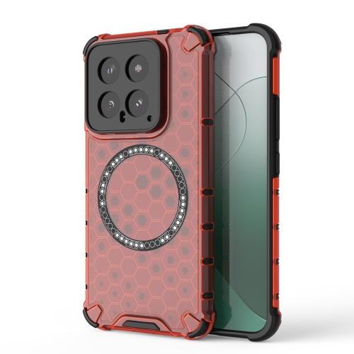 

For Xiaomi 14 Honeycomb Magnetic Ring Shockproof Phone Case(Red)