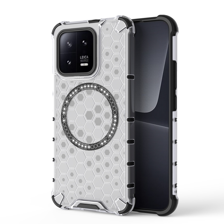 

For Xiaomi 13 Honeycomb Magnetic Ring Shockproof Phone Case(White)