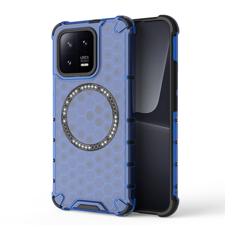 

For Xiaomi 13 Honeycomb Magnetic Ring Shockproof Phone Case(Blue)