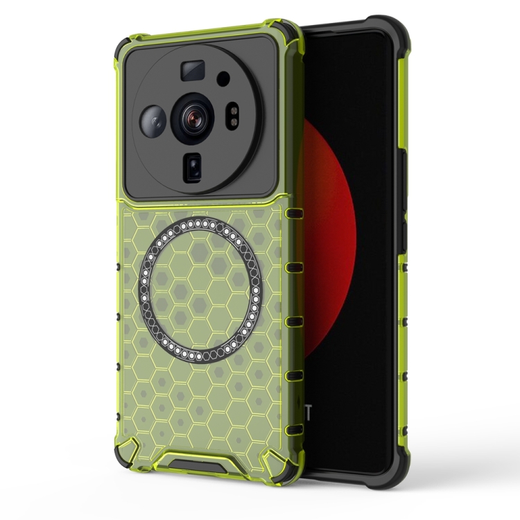 

For Xiaomi 12S Ultra Honeycomb Magnetic Ring Shockproof Phone Case(Green)