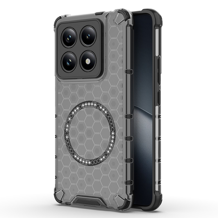 

For Xiaomi 14T Pro 5G Global Honeycomb Magnetic Ring Shockproof Phone Case(Black)