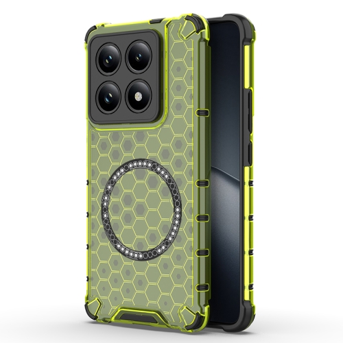 

For Xiaomi 14T Pro 5G Global Honeycomb Magnetic Ring Shockproof Phone Case(Green)