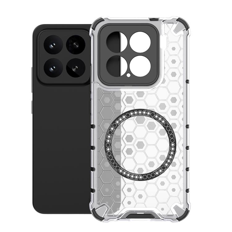 

For Xiaomi 15 Honeycomb Magnetic Ring Shockproof Phone Case(White)
