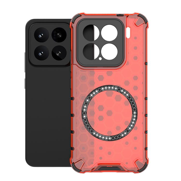 

For Xiaomi 15 Honeycomb Magnetic Ring Shockproof Phone Case(Red)