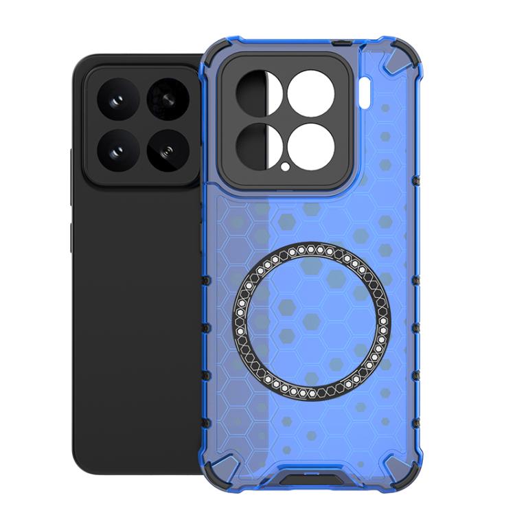 

For Xiaomi 15 Honeycomb Magnetic Ring Shockproof Phone Case(Blue)