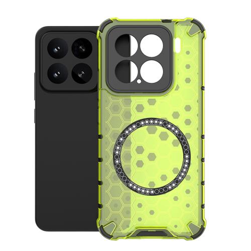 

For Xiaomi 15 Honeycomb Magnetic Ring Shockproof Phone Case(Green)