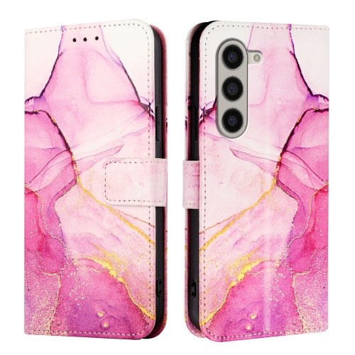 

For Samsung Galaxy Z Fold6 PT003 Marble Pattern Flip Leather Phone Case(Pink Purple Gold)