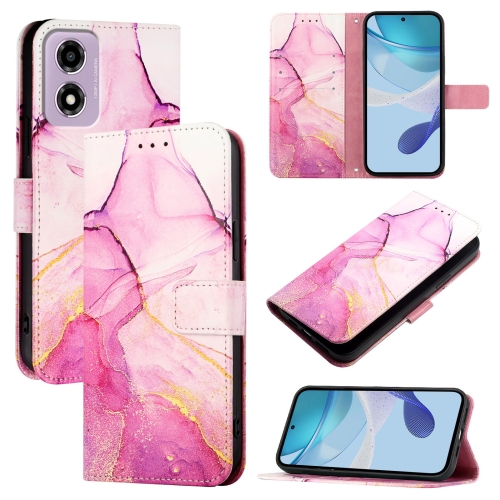 

For Motorola Moto E14 PT003 Marble Pattern Flip Leather Phone Case(Pink Purple Gold)