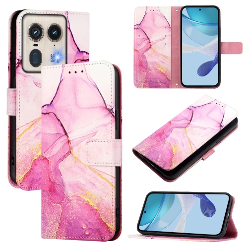 

For Motorola Edge 50 5G Global PT003 Marble Pattern Flip Leather Phone Case(Pink Purple Gold)