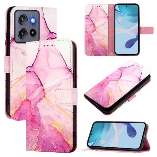 

For Motorola Moto G Stylus 5G 2025 PT003 Marble Pattern Flip Leather Phone Case(Pink Purple Gold)