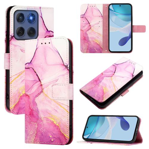 

For Motorola Edge 60 Fusion PT003 Marble Pattern Flip Leather Phone Case(Pink Purple Gold)