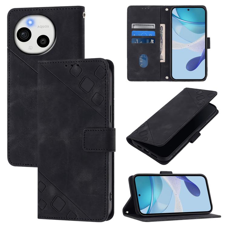 

For Sharp Aquos Sense10 Skin Feel Embossed Leather Phone Case(Black)