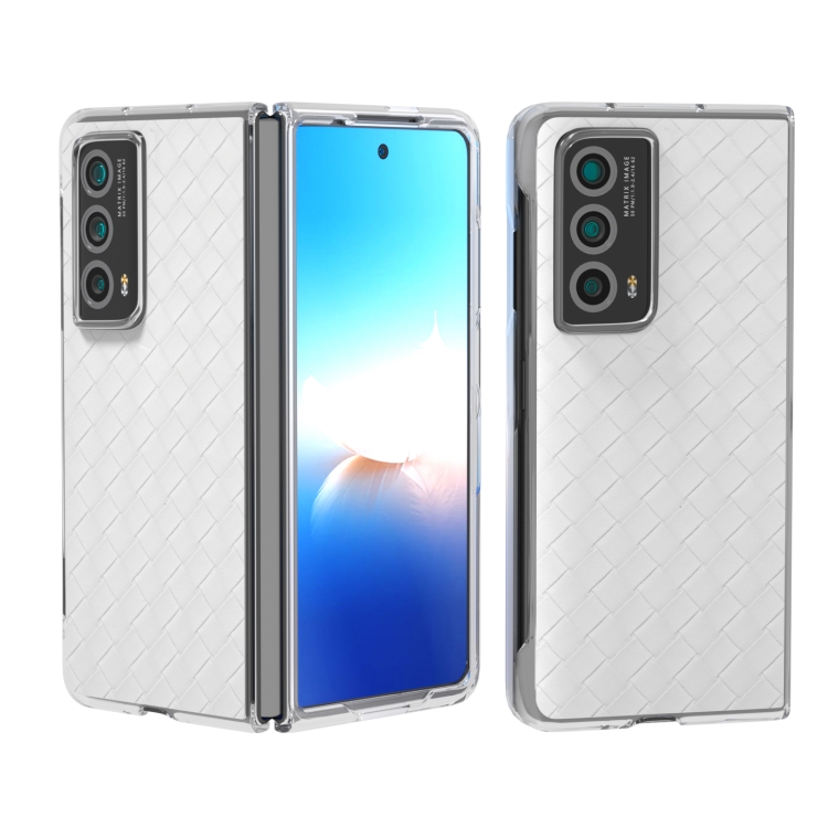 

For Honor Magic Vs2 Woven Texture Transparent Frame PU Phone Case(White)