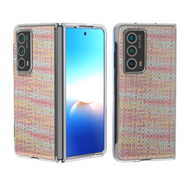 

For Honor Magic Vs2 Colorful Rhombic Texture Transparent Frame PU Phone Case(Pink)