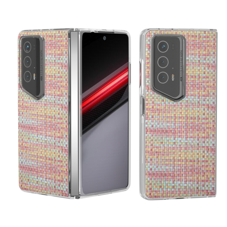 

For Honor Magic V2 RSR Porsche Design Colorful Rhombic Texture Transparent Frame PU Phone Case(Pink)