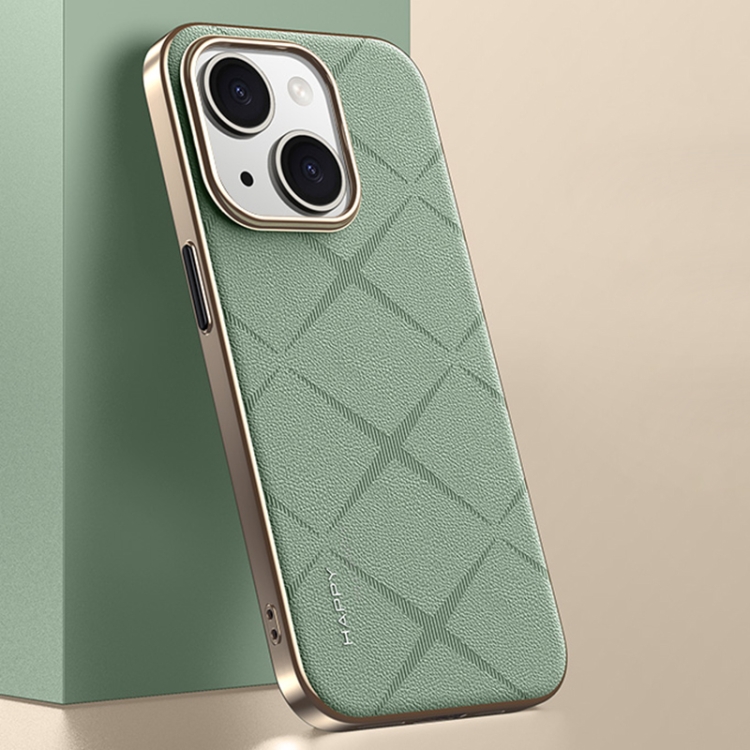 

For iPhone 13 Plain Leather PC Phone Case(Green)