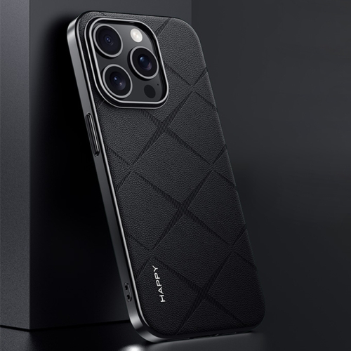 

For iPhone 13 Pro Max Plain Leather PC Phone Case(Black)