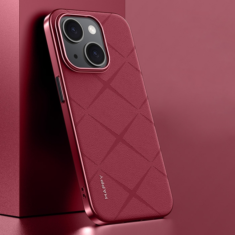 

For iPhone 14 Plain Leather PC Phone Case(Wine Red)