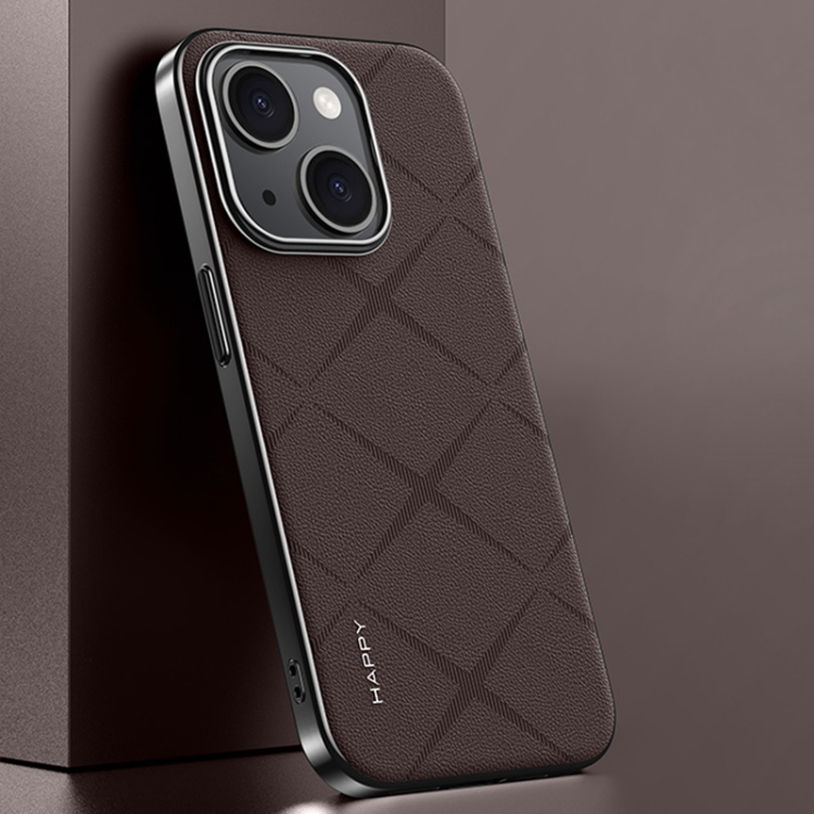 

For iPhone 14 Plain Leather PC Phone Case(Brown)