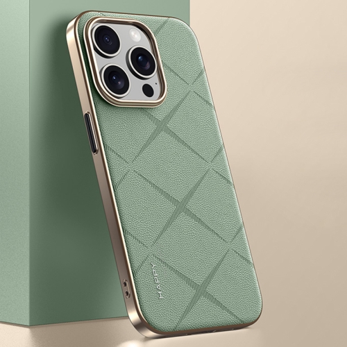 

For iPhone 14 Pro Plain Leather PC Phone Case(Green)