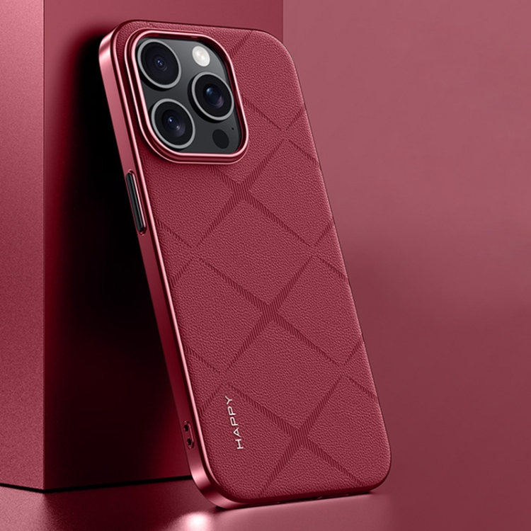 

For iPhone 14 Pro Plain Leather PC Phone Case(Wine Red)