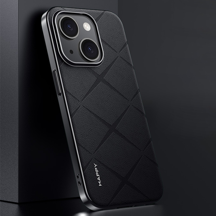 

For iPhone 15 Plain Leather PC Phone Case(Black)