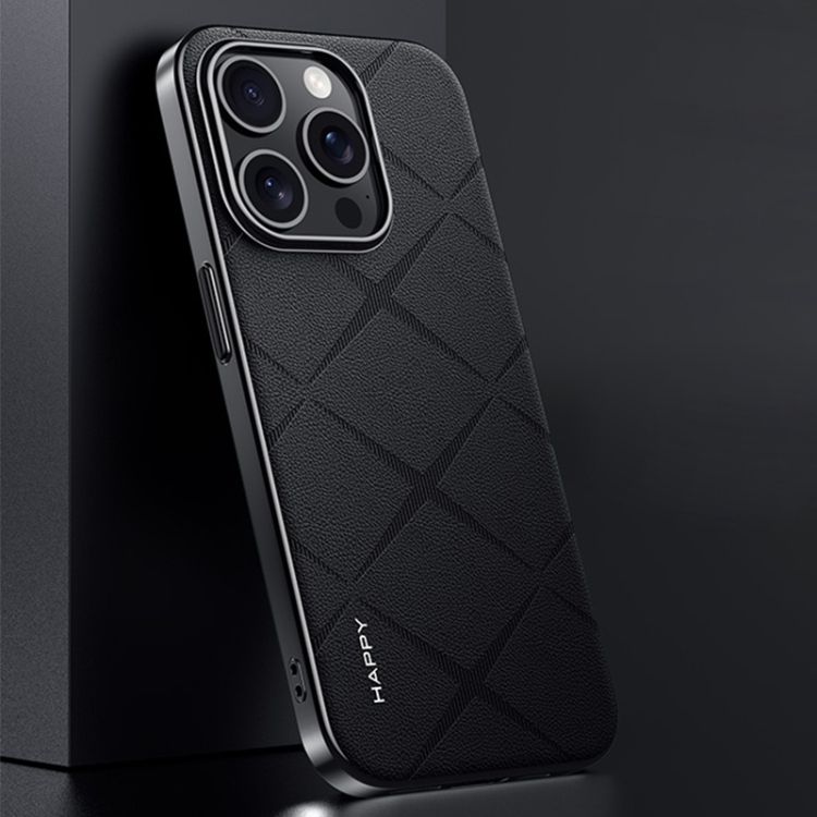 

For iPhone 15 Pro Plain Leather PC Phone Case(Black)