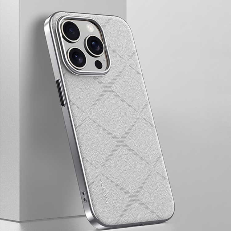 

For iPhone 15 Pro Plain Leather PC Phone Case(White)